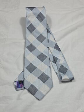 Ted Baker Light Blue and Gray Check Tie